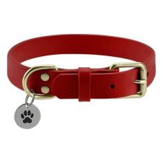 Imagem de Detimi Coleira de couro para cães, fivela de metal resistente, coleira macia e confortável para animais de estimação, impermeável e à prova de odor, ajustável para ajuste personalizado, vermelha,