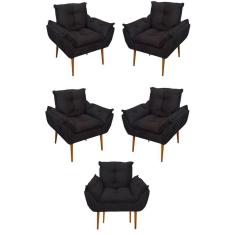 Imagem de Kit 05 Poltrona Opala Sofá Sala, Quarto, Escritório Suede Cor:preto