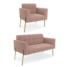 Imagem de Namoradeira e Poltrona Pé de Ferro Dourado Elisa Bouclê Rosê D03 - D'R