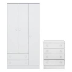 Imagem de Quarto de Bebê Doce Sonho com Roupeiro 2617 e Cômoda 777 Qmovi Branco