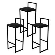 Imagem de Jogo 3 Banqueta Alta Cozinha Bar Balcão Bistrô Industrial Preta Estofa