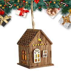 Imagem de Ilumine casas de vilarejo,Casa de vilarejo de Natal | Cabana fofa com decoração de árvore com luz LED - Decoração rústica da casa da vila do feriado da fazenda, cabine iluminada de para decorações da