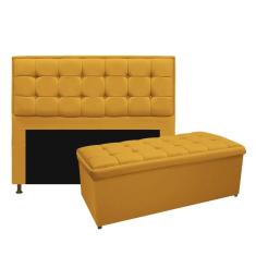 Imagem de Kit Cabeceira e Calçadeira Copenhague 160 cm Queen Size Suede Mostarda AM Decor
