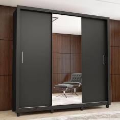 Imagem de Guarda Roupa Clara Plus Casal 3 Portas 4 Gavetas com Espelho e Pés Carioca Móveis