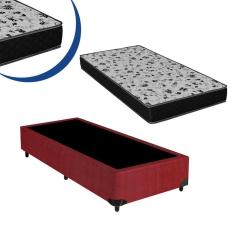Imagem de Cama Box Solteiro Colchão Espuma D33 Bordado + Box Suede Vinho 44x78x188