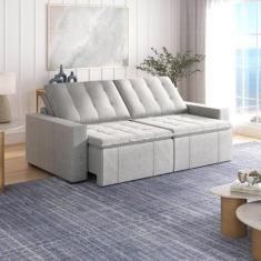 Imagem de Sofá Cama Retrátil E Reclinável 4 Lugares 240cm Em Linho Palmeira Cabe