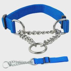 Imagem de Coleira 2.5cm Ajustavel Elo Torcido Aço Guia Corrente Enforcador Pet Cachorro Caes Grande Porte Treinamento Resistente Adestramento