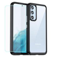 Imagem de EUAGVQY Capa para Samsung A54 5G Galaxy A54 5G, com filme de vidro temperado, revestimento traseiro de acrílico transparente colorido TPU, amortecedor à prova de choque, capa protetora para celular