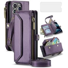 Imagem de Asuwish Capa de celular para iPhone 13 Pro 6,1 polegadas com zíper com protetor de tela de vidro temperado e suporte de cartão com bloqueio de RFID para celular iPhone13Pro 5G i i-Phone i13 iPhone13