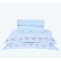 Imagem de Lençol King Urban Bordado 4Pçs 200 Fios Algodão Branco/Rosa - Doce Lar