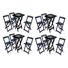 Imagem de Kit 4 Conjuntos De Mesa Bistrô Dobrável Jack Daniel`s Com 3 Banquetas De Madeira Preta