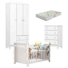 Imagem de Quarto de Bebê Mel Flat com Berço Americano Lara Branco Brilho com Colchão Gazin - Carolina
