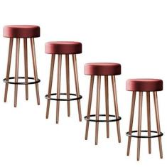 Imagem de Kit 4 Banquetas Banco Alto Berlin Couro Telha Bar Cozinha Pés Madeira 