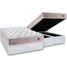 Imagem de Cama Box Baú Queen: Colchão Molas Plumatex MasterPocket Ensacadas Miami + Base crc Courano White(158x198)