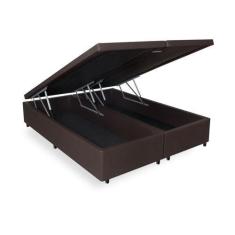 Imagem de Cama Box Baú Bipartido Frontal Queen Size Bourbon Corano Linho Marrom