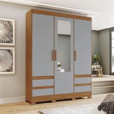 Imagem de Guarda-roupa 3 Portas 4 Gavetas com Kit Espelho B55 Marrom/Cinza