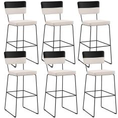 Imagem de Kit 06 Banquetas Altas Faixa Corano Preto Linho Cru