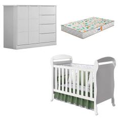 Imagem de Berço Americano Danny E Cômoda Infantil Eloá Branco Acetinado Com Colchão Gazin - Phoenix Baby