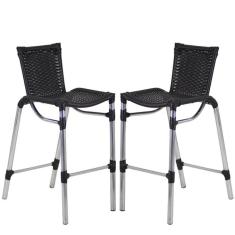 Imagem de Kit 2 Banquetas Alumínio Fortaleza Alta Para Preto