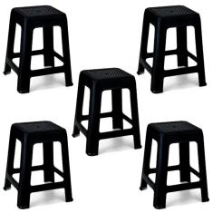 Imagem de Kit 5 Bancos Banquetas Banquinho Adulto Resistente Multiuso Preto