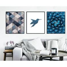 Imagem de Conjunto Kit 3 Quadros Decorativo Geométrico  Beija Flor