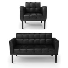 Imagem de Sofá Namoradeira E 2 Poltronas Base De Madeira Preto Elisa Corano D03 - D'rossi Cor Preto