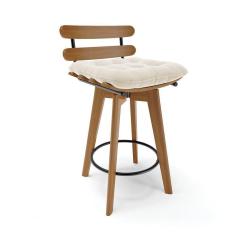 Imagem de Banqueta Giratória Costela Veludo Base Madeira Bege