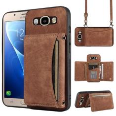 Imagem de Capa de telefone para Samsung Galaxy J7 2016 capa carteira com alça de ombro transversal e suporte de cartão de crédito de couro bolso fino suporte acessórios para celular bolsa flip para celular J 7