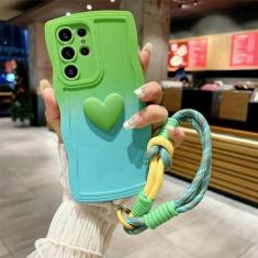 Imagem de Capa de telefone com borda gradiente Love Wave para Samsung Galaxy S23 Ultra S22 Plus S21 FE A52 50 A23 A25 A73 S24 Ultra, capa com alça de pulso, verde azul, para Samsung A32 4G