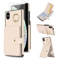 Imagem de Asuwish Capa de celular para iPhone Xs Max carteira com anel protetor de tela de vidro temperado anel com bloqueio de RFID compartimento para cartão de crédito i X XR Xsmax 10x SX Xmax 10xs 10s 10