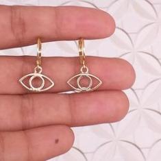 Imagem de Brinco De Argolinha Olho Grego Vazado Folheado A Ouro 18k