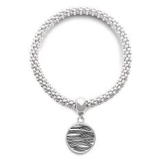 Imagem de DIYthinker Pulseira de prata com textura ondulada Woodcut com pingente de corrente ajustável