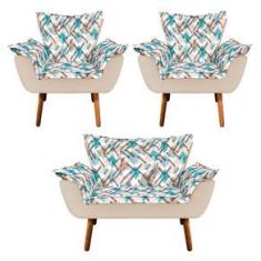 Imagem de Kit 01 Namoradeira 02 Poltronas Suede Bege