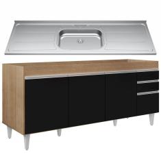 Imagem de Balcão Gabinete Com Pia 180cm Dallas Castanho/preto