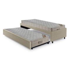 Imagem de Bicama Box Solteiro Revestimento Sintético Linho Bege Areia 88X188 Com