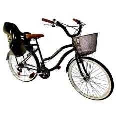 Imagem de Bicicleta Retrô Aro 26 Cadeirinha Infantil 18 Marchas Preto - Maria Cl