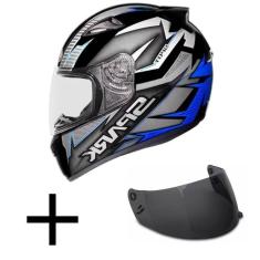 Imagem de Capacete Ebf New Spark Spot Preto e Azul Fosco Mais Viseira Fumê