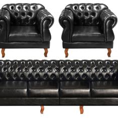 Imagem de Sofá Duquesa Chesterfield Modulado 4 Lugares 2 Poltronas Decoração Sara Recepção Preto