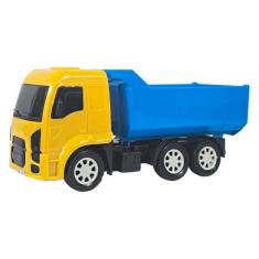 Imagem de Caminhão Com Caçamba Basculante Brinquedo Plástico Médio Com Pázinha 24Cms Praia Areia (Amarelo/Azul)