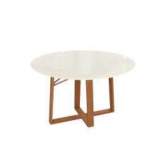 Imagem de Mesa p/ Cozinha Elma Madeira Maciça c/ Tampo Madeirado c/ Vidro 105x105cm Carvalho/Off White/Vidro Off White - Kappesberg