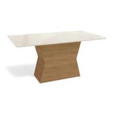 Imagem de Mesa p/ Cozinha Tilia c/ Tampo Madeirado c/ Vidro 160x90cm Freijó/Off White - Kappesberg