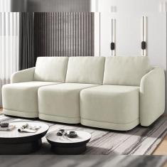 Imagem de Sofá Cama Modulado Retrátil e Reclinável Decorativo Varsóvia 306cm Veludo Bege G33 - Gran Belo