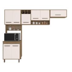 Imagem de Cozinha Compacta 3 Peças Com 8 Portas E Paneleiro Duplo Barcelona Cor Carvalho Oak Off White Poliman Móveis