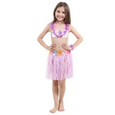 Imagem de Fantasia Havaiana Infantil Rosa Kit Havaiano Saia Top Colar Sulamerica