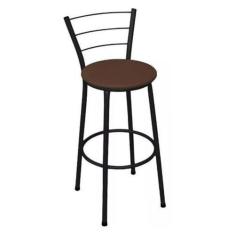 Imagem de Banqueta Média Preta Com Encosto Para Cozinha Assento Marrom - Fortmix
