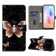 Imagem de VODEFOX Capa para celular Google Pixel 9 Pro XL, carteira para celular Google Pixel 9 Pro XL, capa protetora de couro PU com suporte para cartão para Google Pixel 9 Pro XL - Borboleta diamante rosa