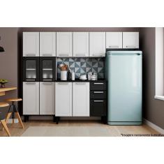 Imagem de Cozinha Modulada Múltipla 4 Peças (2 Armários + 1 Balcão + 1 Paneleiro) C4p85 Branco/preto