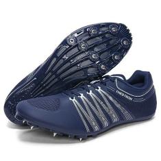 Imagem de Zakey Tênis de atletismo, masculino, feminino, infantil, spikes, tênis de corrida e salto de corrida para meninas profissionais para corrida e pregos, Azul-escuro 8, 37