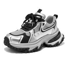 Imagem de BEAU TODAY Tênis feminino, moderno, casual, pai, tênis, plataforma, retrô, confortável, para caminhada, Prata preta, 37
