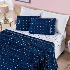 Imagem de Jogo Cama Solteiro Petit Poá 200 Fios 3 Peças Marinho - BIA ENXOVAIS